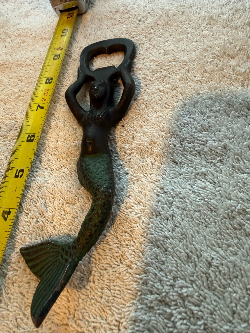 Mermaid Cast Iron Bottle Opener - Green Patina